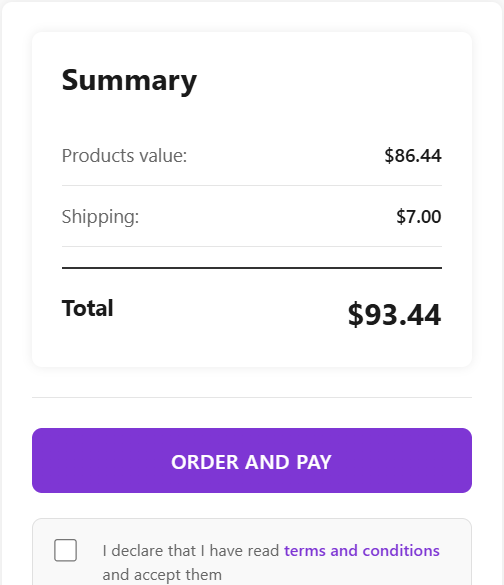 Prime OPC order summary with the total and the Order and pay button
